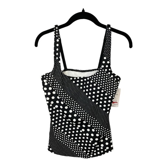 Lands' End Other - Lands’ End Square Neck Tankini Top Black And White Polka Dot Size 10 NWT
